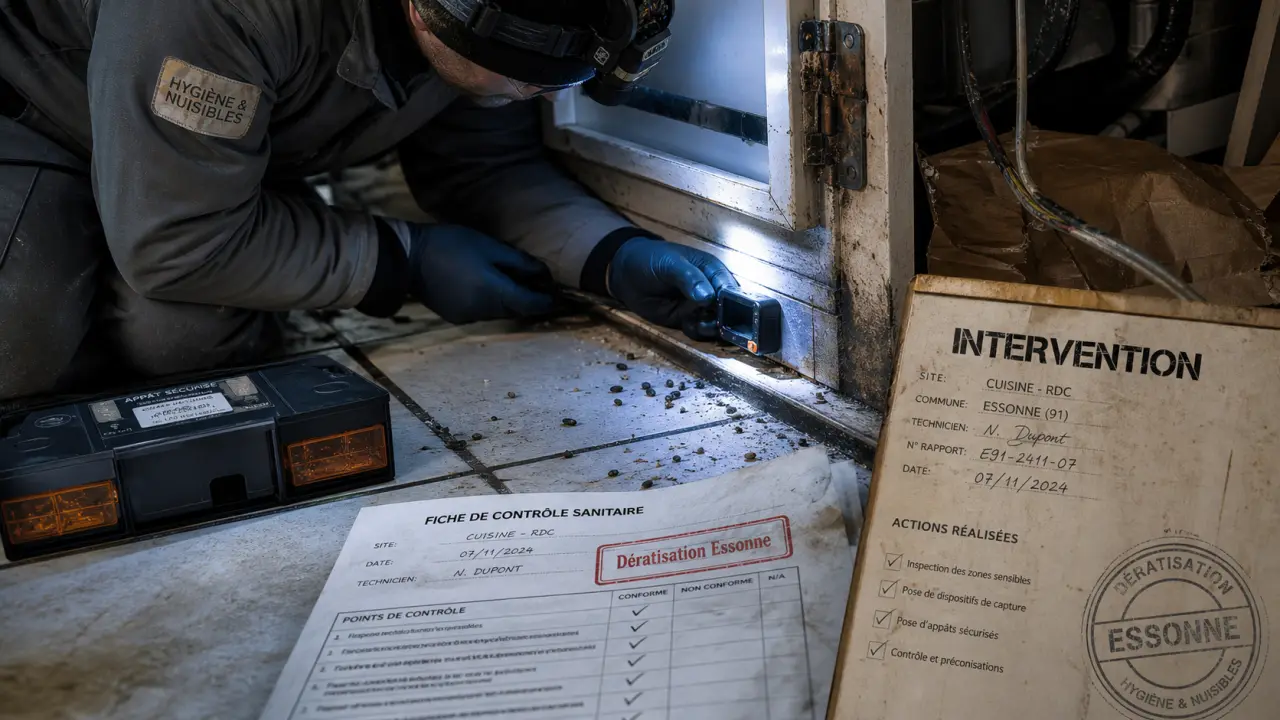 Deratisation essonne : technicien en cuisine, crottes et traces de rongeurs et punaises