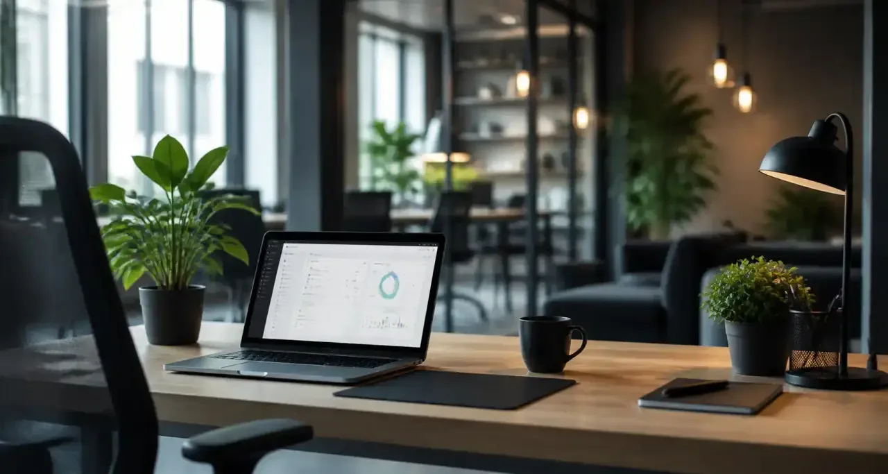 Logiciel de gestion d'interventions affiché sur un écran dans un bureau moderne