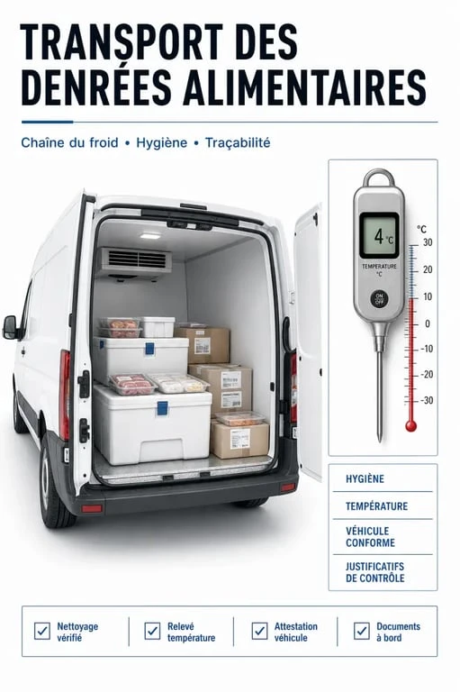 Réglementation transport denrées alimentaires : synthèse visuelle des obligations d’hygiène, de température et de conformité