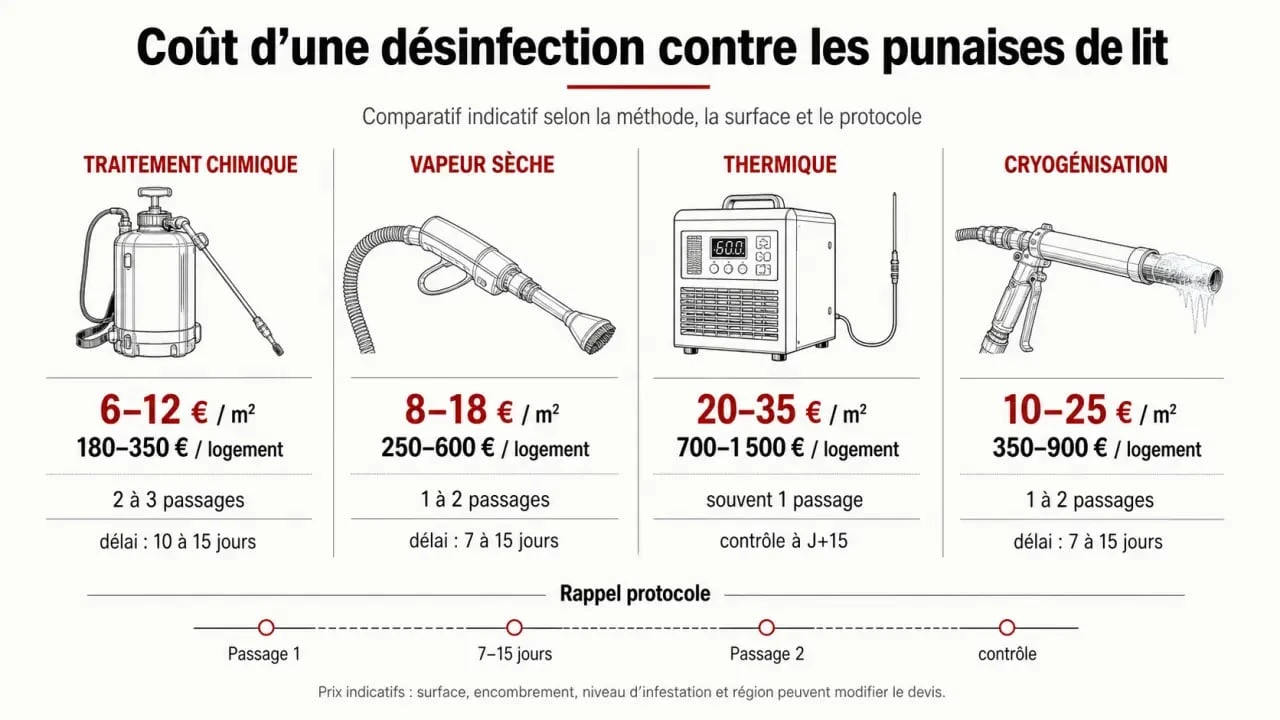 Désinfection punaise de lit tarif : comparatif visuel des prix par méthode