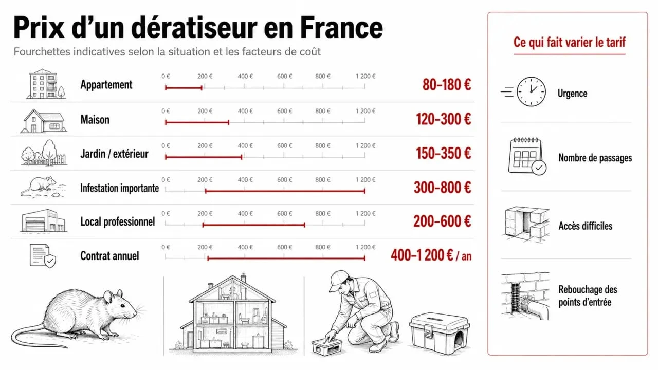 Prix deratiseur : infographie des tarifs selon la situation, l’urgence et le type de logement