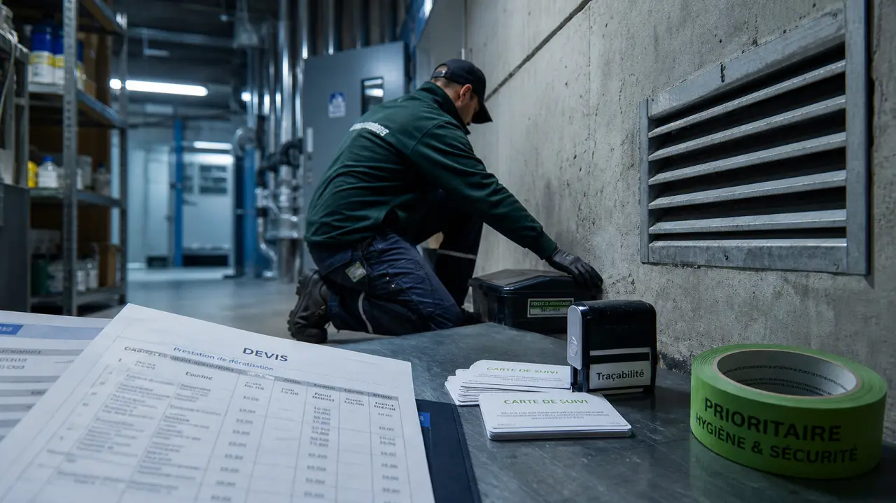Prix dératisation entreprise : technicien pose appâtage sécurisé et devis