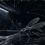 Photo d’une blatte volante près d’un évier, cuisine sombre de nuit