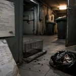deratisation paris 14 : cage-piège et crottes près d’une plinthe, local poubelles