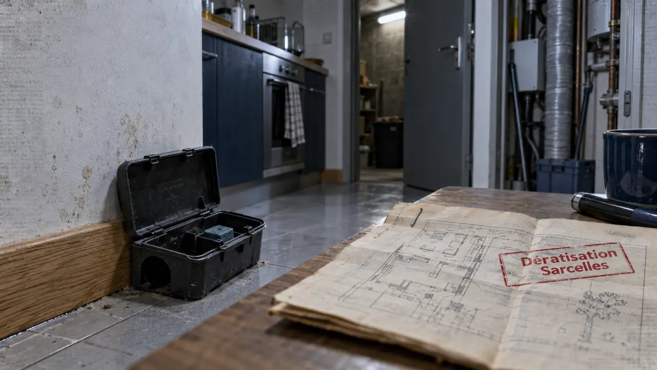 Deratisation Sarcelles : diagnostic dans une cuisine avec boîte d’appât