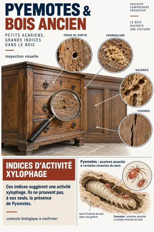 Pyemotes : inspection d’un meuble ancien et indices d’insectes xylophages dans le bois