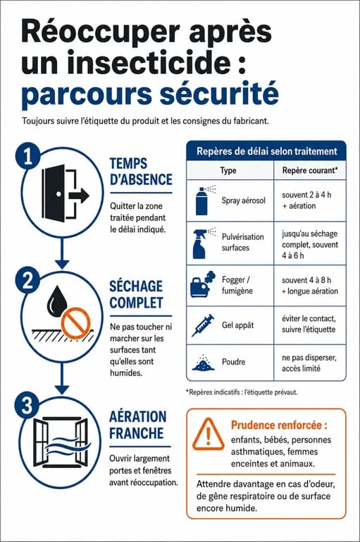 Combien de temps aérer après insecticide : schéma des étapes d’attente, séchage et aération avant de réoccuper le logement
