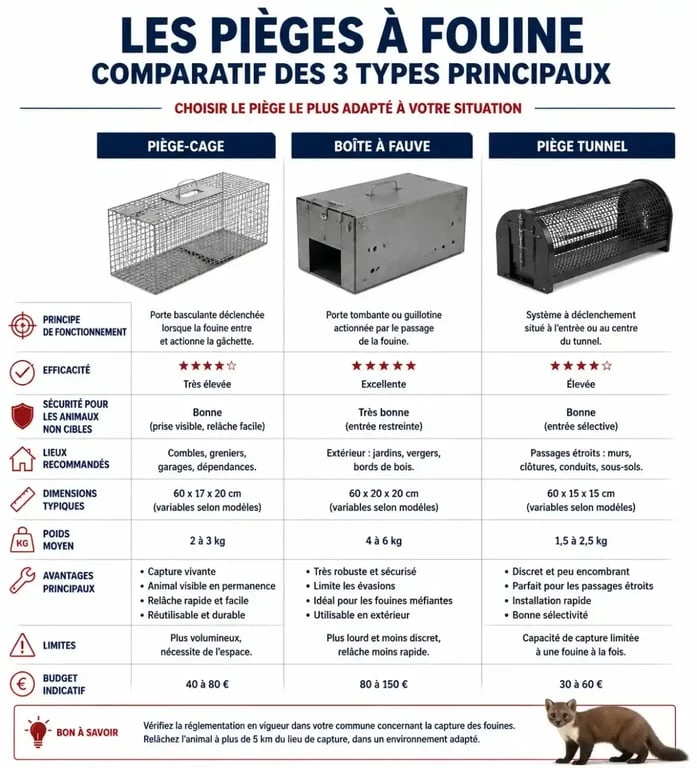 Comparatif des types de pièges à fouine pour le piégeage efficace