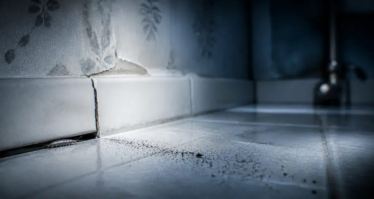 Insecte argent (lépisme) près de la plinthe de salle de bain