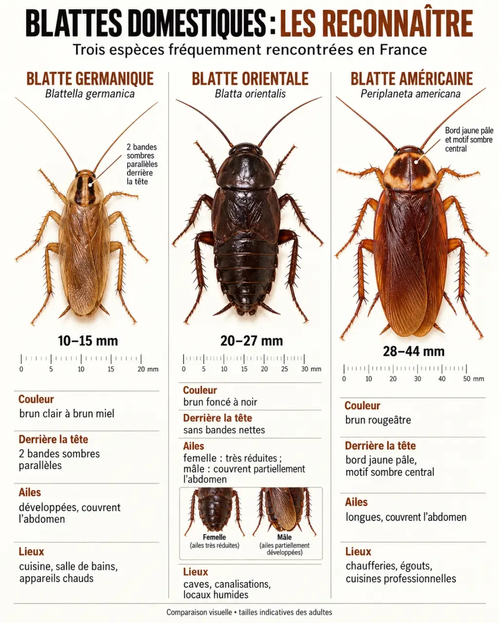 Infographie comparative des insectes blattes et des principales espèces de cafards